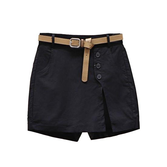 Gonna Pantaloncini Donna Vita Alta Finto Due Pezzi Bottoni Decorativi Spacco Laterale Monocolore Sopra il Ginocchio Tasche Dritti Morbidi Streetwear Abbigliamento Donna