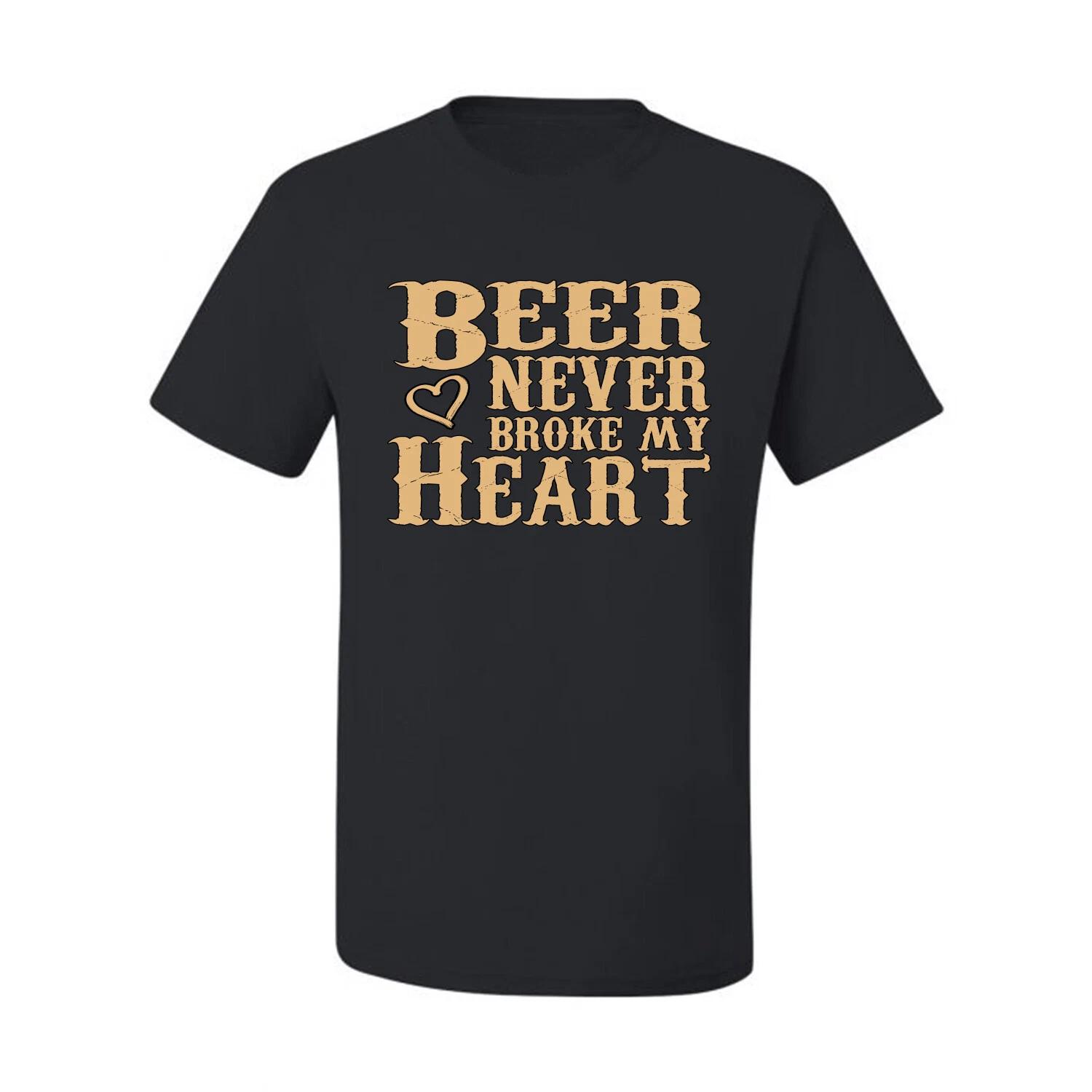 Beer Never Broke My Heart Funny Beer Drinking Men Graphic T- Shirt L
