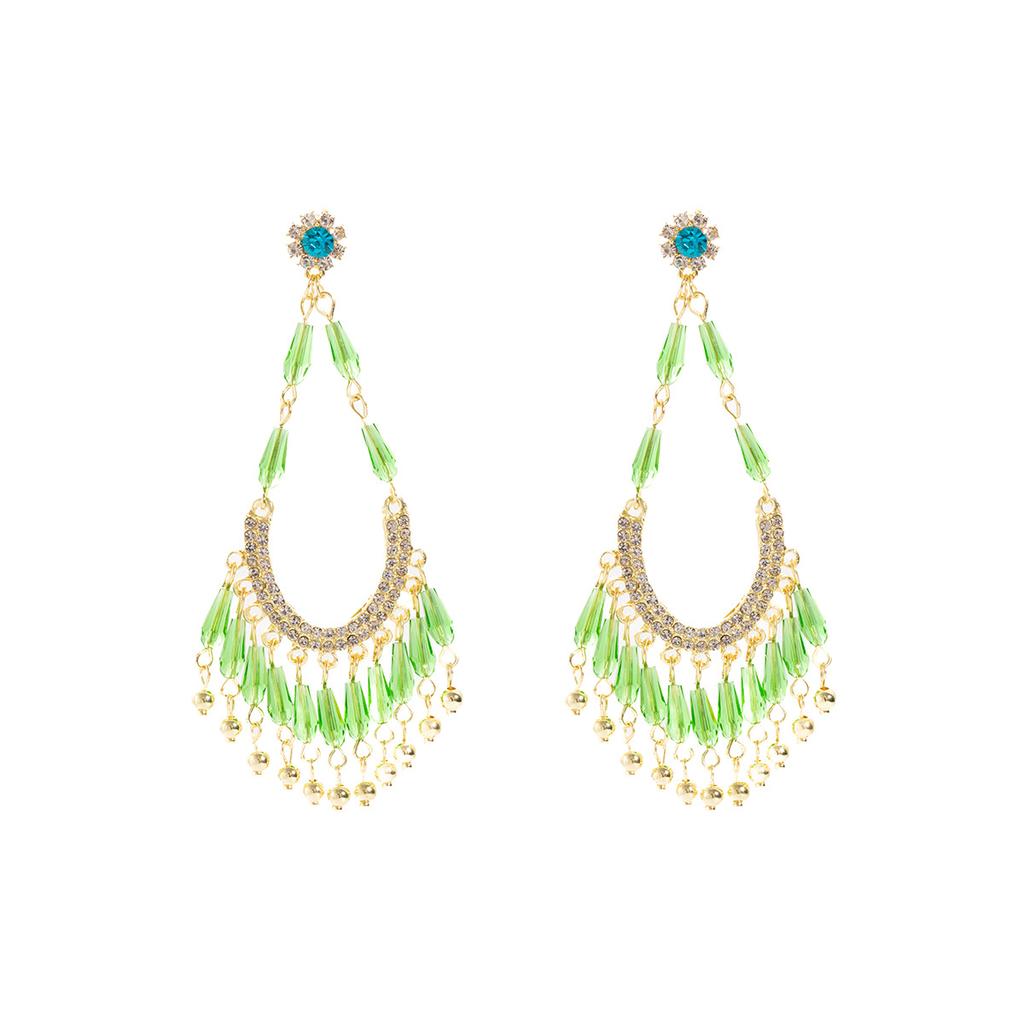 Green Exaggerated Fringed Pendant, Stud Earrings With Diamonds, High-End Temperament Earrings, Light Luxury Niche Earrings.