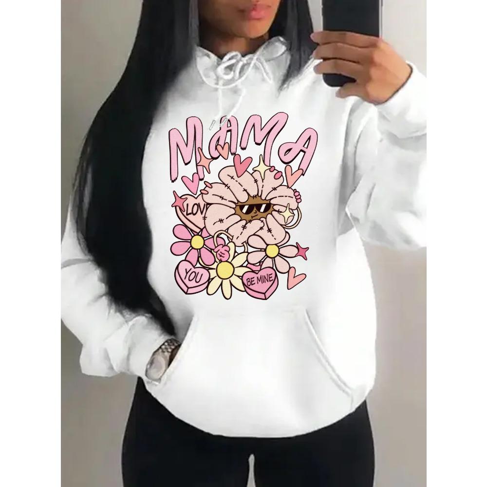 Mama Love You Beautiful Flower Pattern Hoodies Women Casual Comics Clothing Harajuku Y2K Hoody Autumn Fleece Woman