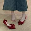 Bridesmaid shoes side empty high heels elegant bow feeling pointed temperament