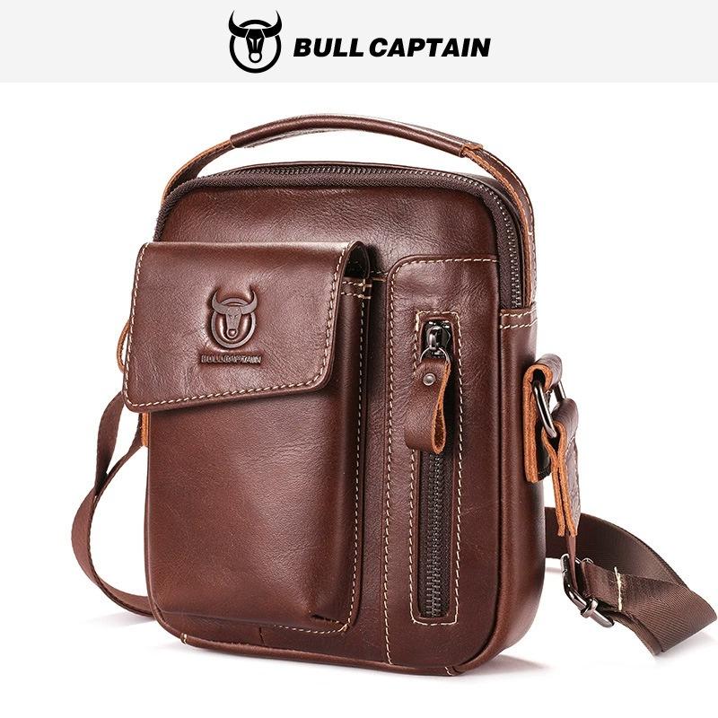 BULLCAPTAIN Genuine Leather Men's Crossbody Shoulder Bag Vintage Cowhide Messenger Bag for Male Small Casual Handbag
