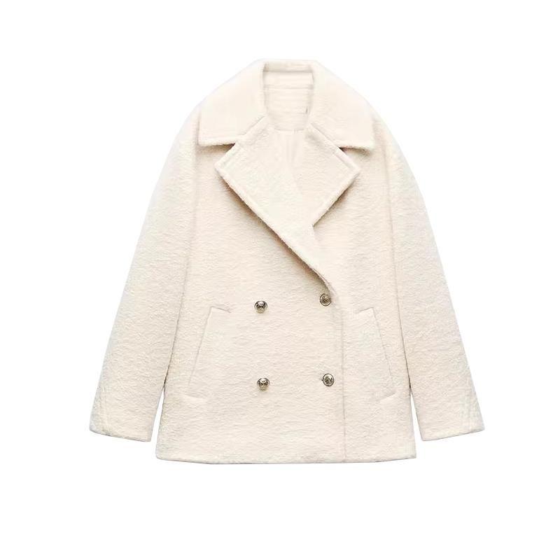 Fall and Winter New Women's Clothing Beaded Leather Double Breasted Lapel Long Sleeves Coat Outwear 3046296 3046049