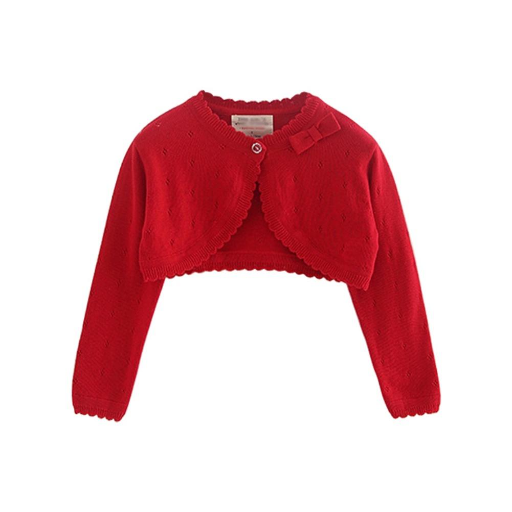 Toddler Girl Knitted Cardigan Jacket Solid Color Bowknot Design Ribbed Cardigan Jacket Air Conditioning Clothes