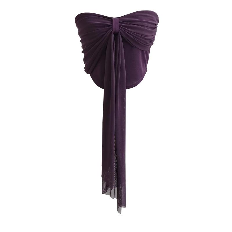 Women s Chic Purple One-Shoulder Strapless Vest - Sexy Summer Top with Streamer Design Medium фиолетовый