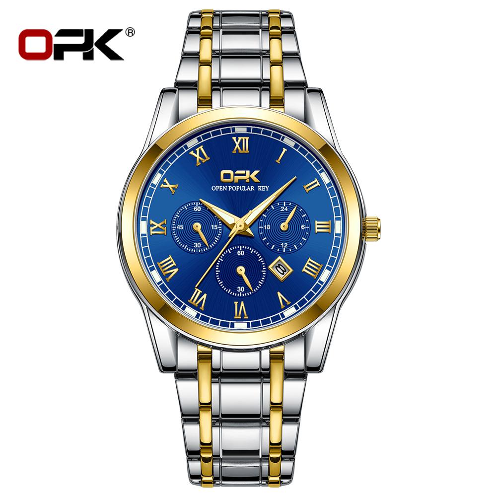OPK Brand Steel Belt Dual Calendar MEN'S Quartz Watch 8119
