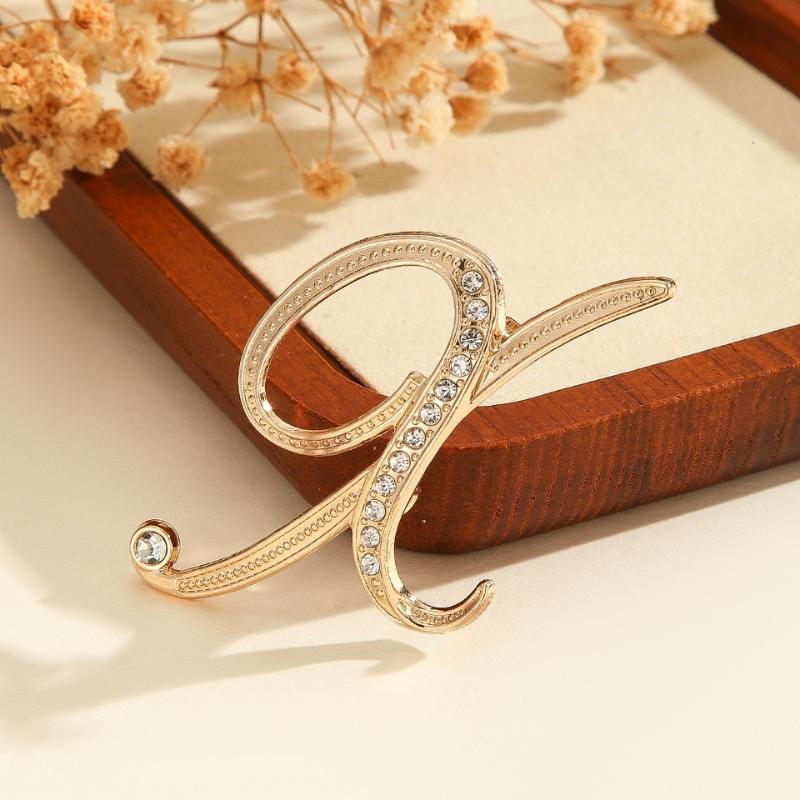 2Pcs  Full  Encrusted Gold And Silver Alphabet Letter Brooches Pins Minimalist Clothing Jewelry Accessory