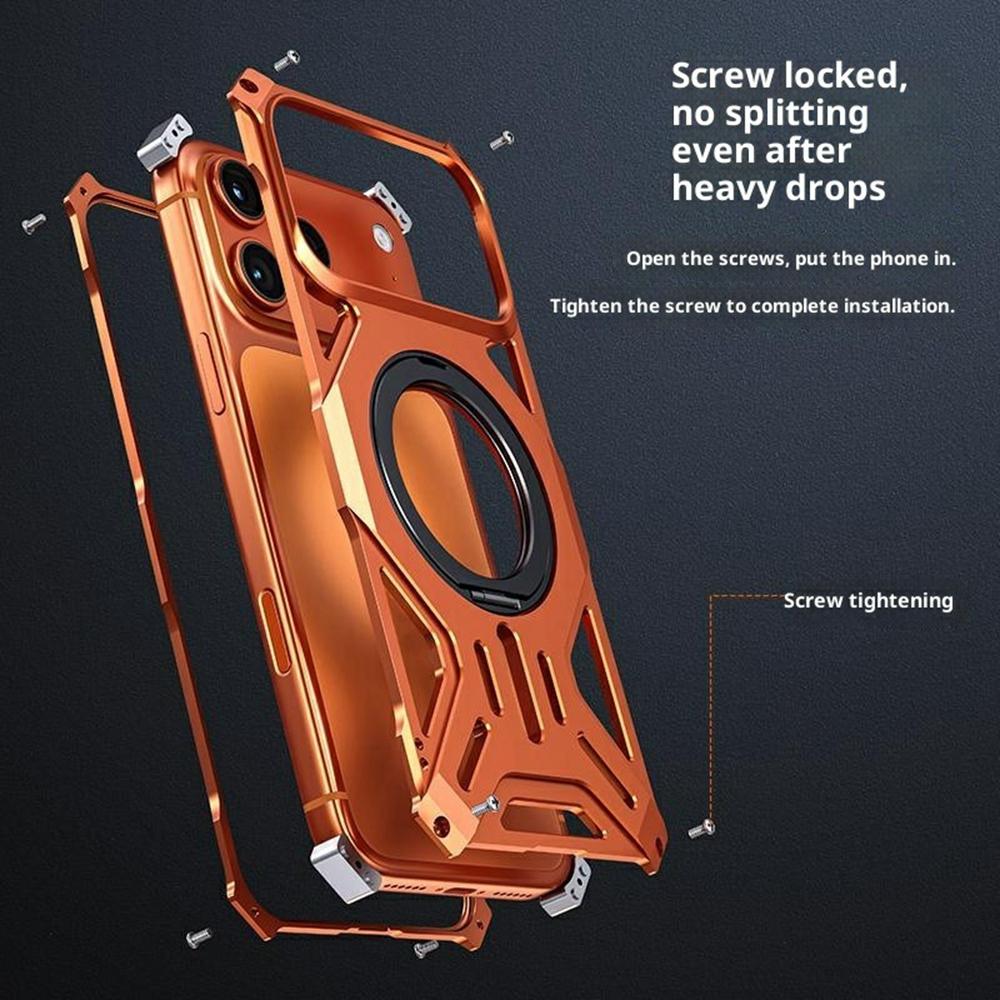 For iPhone 17 Pro Max Case Kickstand Frameless Aluminum Alloy + Silicone Phone Bumper Cover