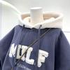 Thickened Padded Women's Loose Hooded Sweatshirt Faux Lamb Flannel Patchwork Clothing