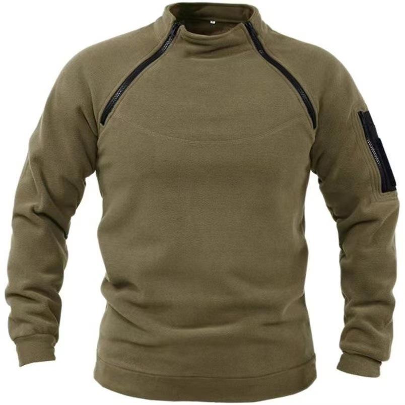 Erkek Polar Polar Outdoor Sıcak Nefes Alabilir Taktik Fermuarlı Ayakta Yaka Uzun Kollu Günlük Düz Renk Sweatshirt