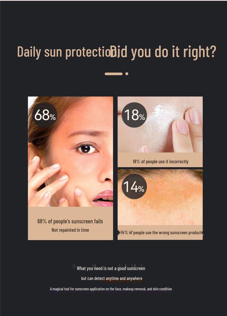Smart UV Sunscreen Makeup Mirror with UV Tester, Multi-functional Remover Detector, LED Light.
