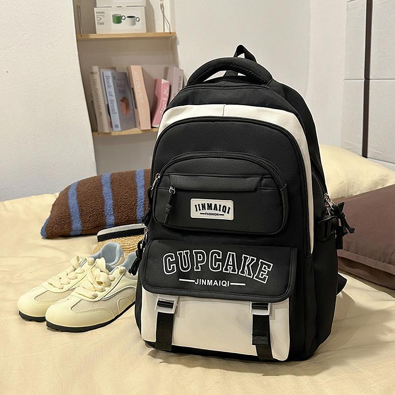 Letter Print Campus Backpack Large Capacity Junior Senior High School Student Schoolbag