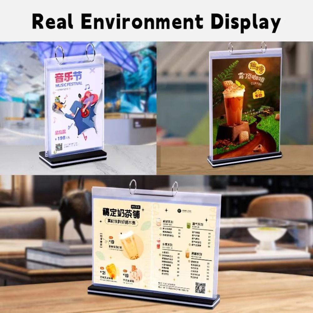 Clear PVC Menu Display Stand Sturdy Base Tabletop Loose-leaf Rack Pageable Folder Retail Stores