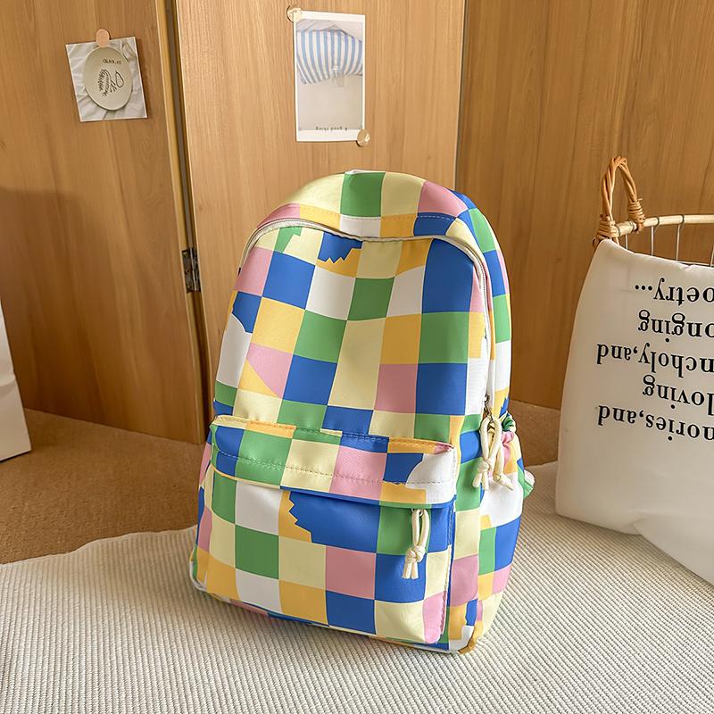 Plecak dla ucznia szkoły średniej w kratkę, damski, o dużej pojemności, nylonowy, szkolny