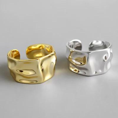 European Geometric Open Ring: Irregular Concave-Convex Wide Band for Women
