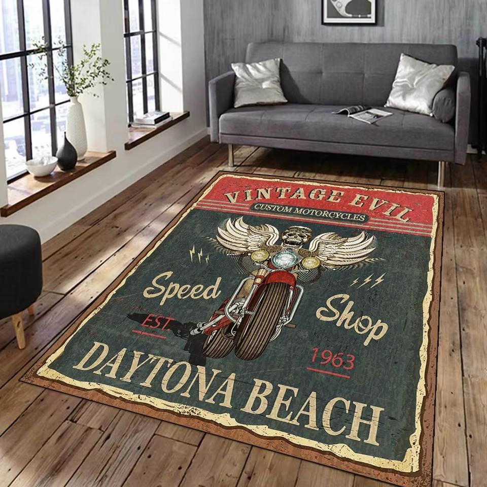 Vintage Classic Motorcycle Garage 3D Printed Carpet Living Room Retro Race Car Large Rug Home Decor Bedroom Non-Slip Floor Mat