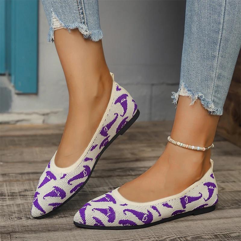 

Мода Женщины Вязание Острый Носок Мелкие Балетки Лоферы Обувь Сексуальная 2024 Осень Мода Новая Повседневная Обувь Ходьба Платье Тренд Женская Обувь 43 фиолетовый