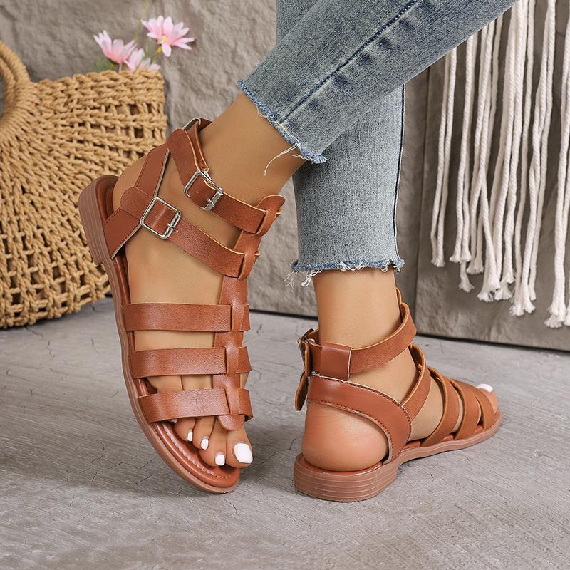 Sandale de lux pentru femei, vară, elegante, cu toc jos, plate, casual, gladiator, albe, cu vârf de pește, sandale de designer