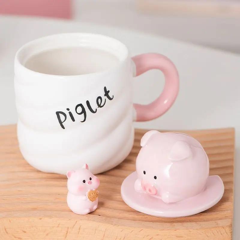 Marshmallow Animal Ceramic Cup,drinking Cup Household with Lid Spoon Underglaze Color Couple Cute Mug Microwave Oven Can Be Used