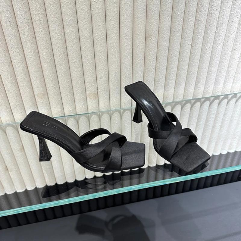 Summer Square Toe Women's Fashion Slippers Fashion High Heel Dress Slides Casual Outdoor Footwear