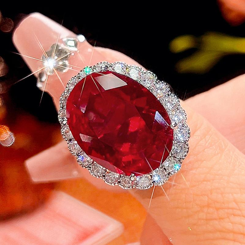 Jewelry Copper Bottom Gold-Plated Simulation Red Corundum High-End Jewelry Set Women'S Stone 15 * 20