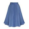 Lady's A-Line High Waist Button Pleated Midi Skirt With Elastic Waist Knee Length