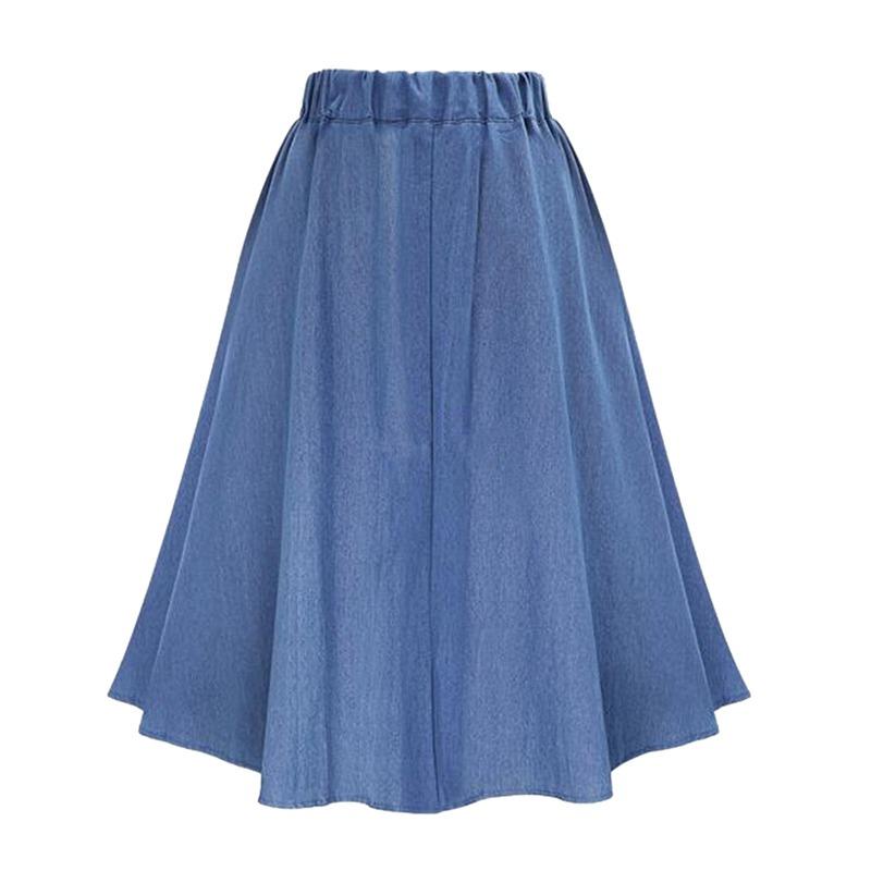 Lady's A-Line High Waist Button Pleated Midi Skirt With Elastic Waist Knee Length
