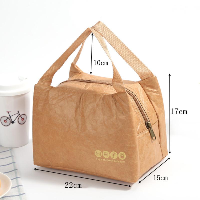 Foldable Reusable Leakproof paper Lunch Food Bag Container Portable Large Capacity Kids Boy Women Thermal Cooler Insulated Kraft