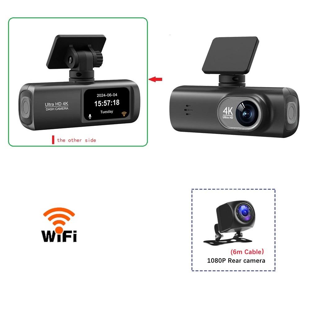 4K Dashcam, Front- und Rückkamera mit Doppelobjektiv, GPS/WIFI/Nachtsicht/24-Stunden-Parküberwachung