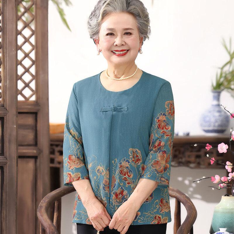 Datang Furen Elderly Women's Embroidered 3/4 Sleeve Blouse