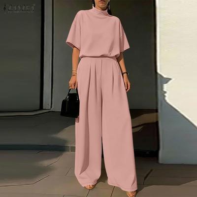 Women Short Sleeve Blouse and Pants Casual Two Piece Suit Sets