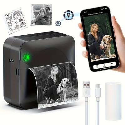 Blekkfri klistremerkeskriver Mini Varmeskriver, Trådløs Lommeprinter, Smart Bærbar Kvitteringsskriver for Bilder, Dagbøker, Notater og Memoer