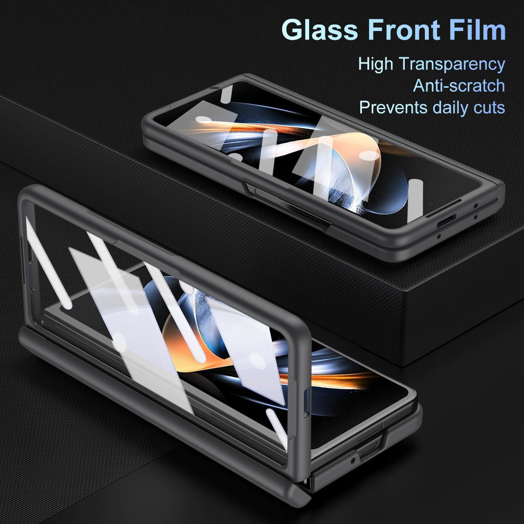 For Samsung Galaxy Z Fold3 5G Case Hard PC+Glass Film Kickstand Phone Cover with Stylus