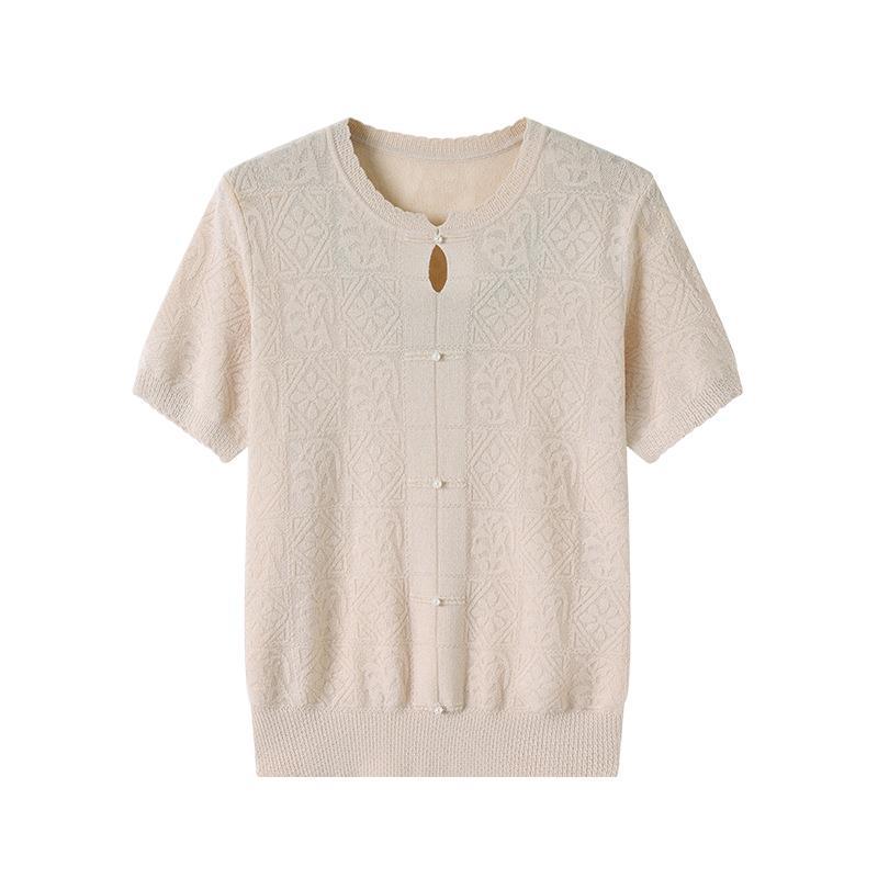 2026 Ice Silk Chinese Style Short-Sleeve T-shirt for Moms: Fashionable Summer Wear for Middle-Aged and Elderly Women