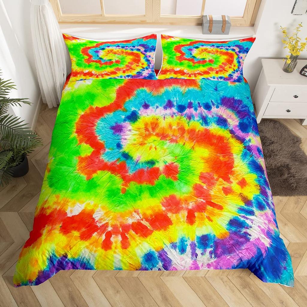 Tie Dye Duvet Cover Set Splashed Spiral Ink Bedding Set Trippy Watercolor Comforter Cover For Kid Boy Girl Polyester Quilt Cover