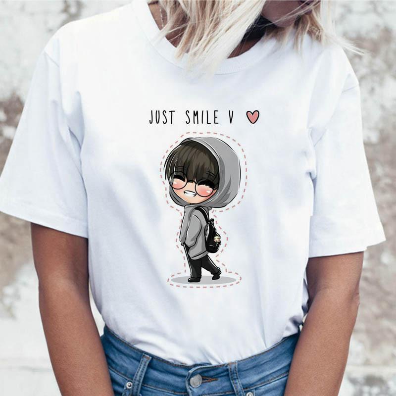 JIN SUGA J HOPE Women JIMIN V JUNGKOOK Top Kpop T Shirt Korean Pop Music Group Short Sleeve Shirt Funny Graphic Female Tee K-pop
