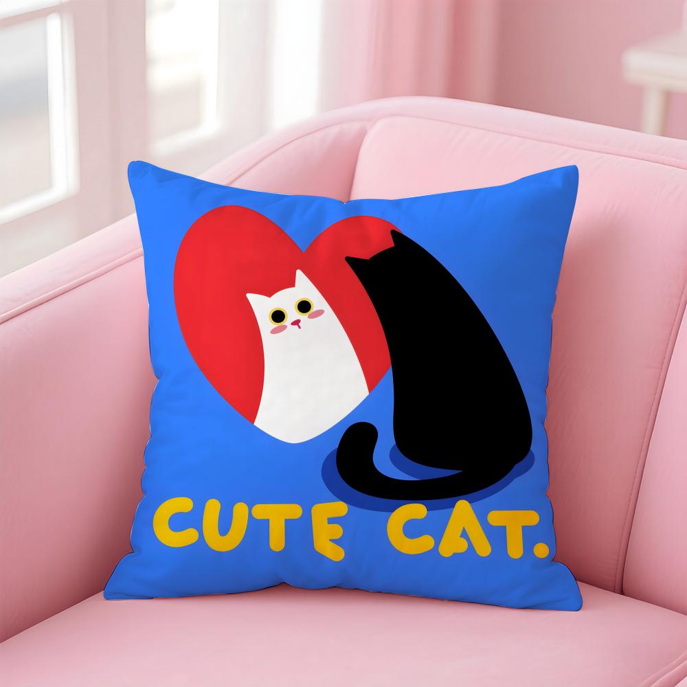 Cute cat illustration Cushion Cover Pillow Case Soft Friendly Fabric Concealed Zipper