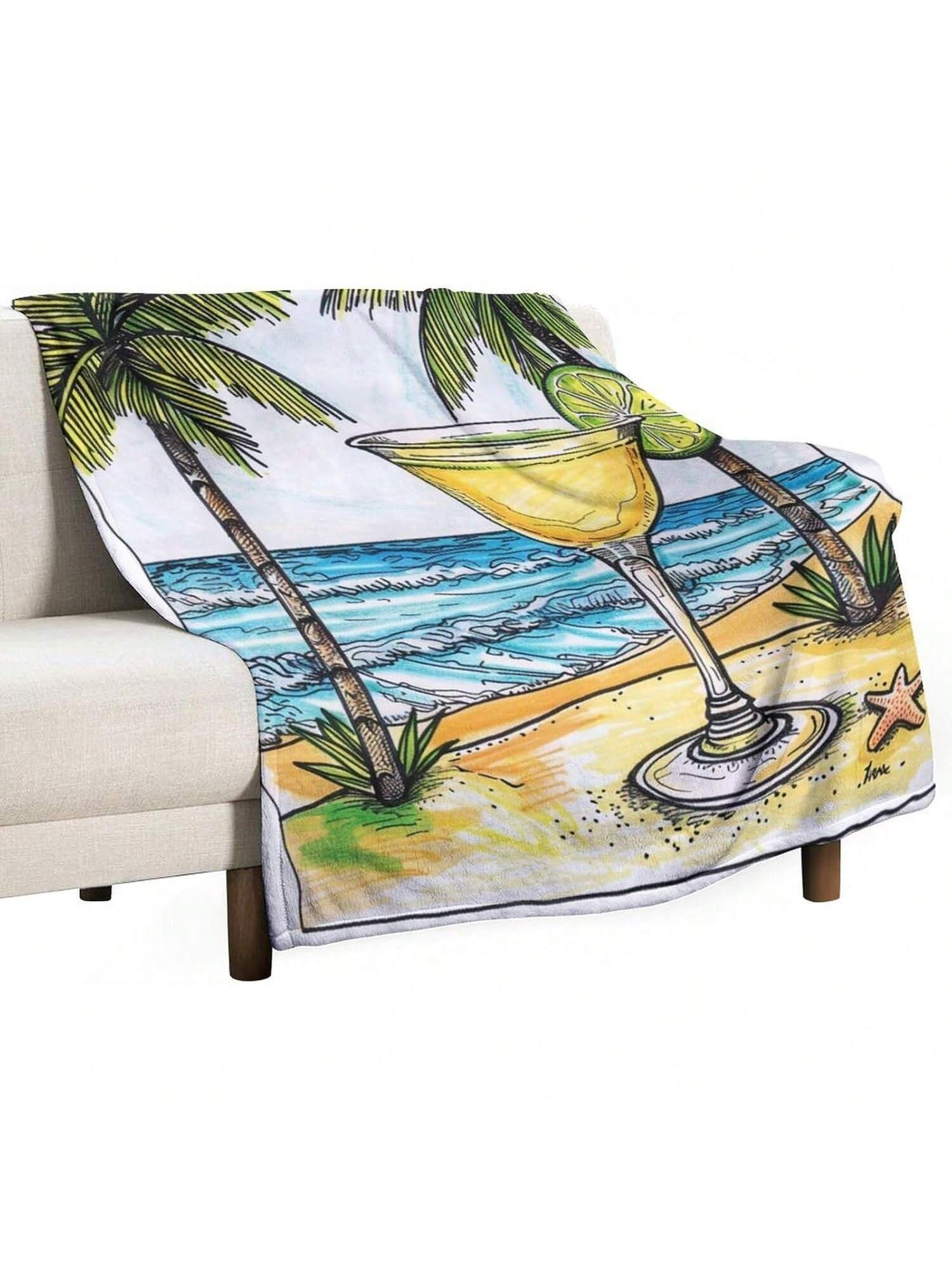 

A Margarita Drink On The Beach With Palm Trees Blanket Memorial Day Throw Blanket 50x70 Lightweight Fuzzy Blanket For Couch Sofa Bed Birthday Gift 75X95CM серый