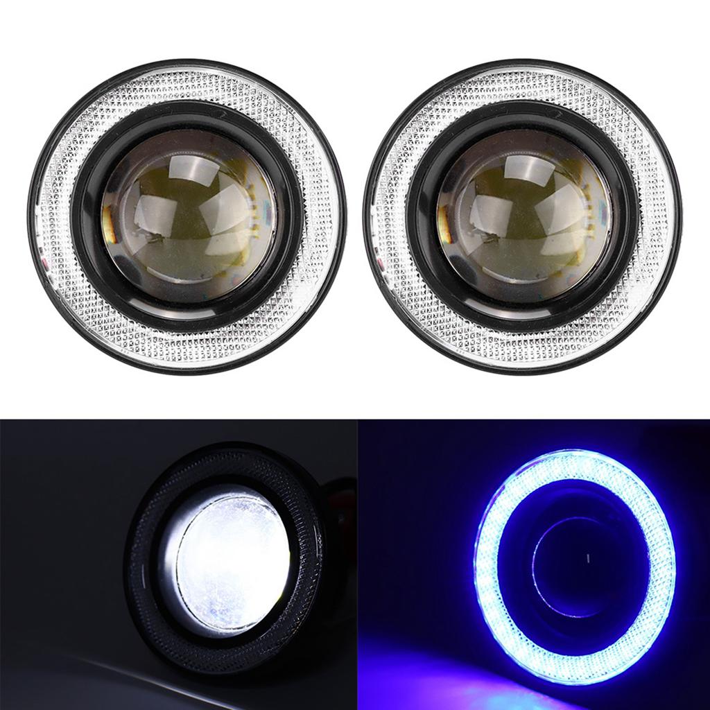 Pair 3.5in LED Fog Lights Angel Eyes with COB Universal Replacement Assembly for Car SUV TruckWhite