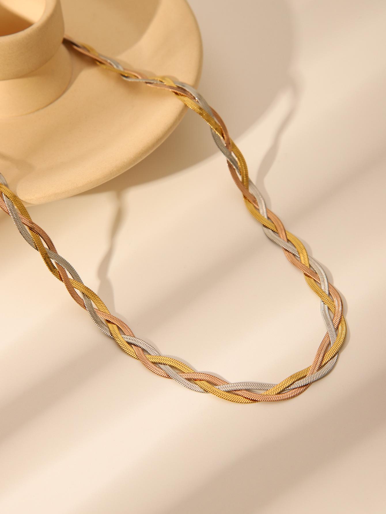 

Стильный дизайн с перекручиванием: Минималистичное ожерелье-цепочка из нержавеющей стали с гальваническим покрытием, «змеиная кость» серебряный/золотой