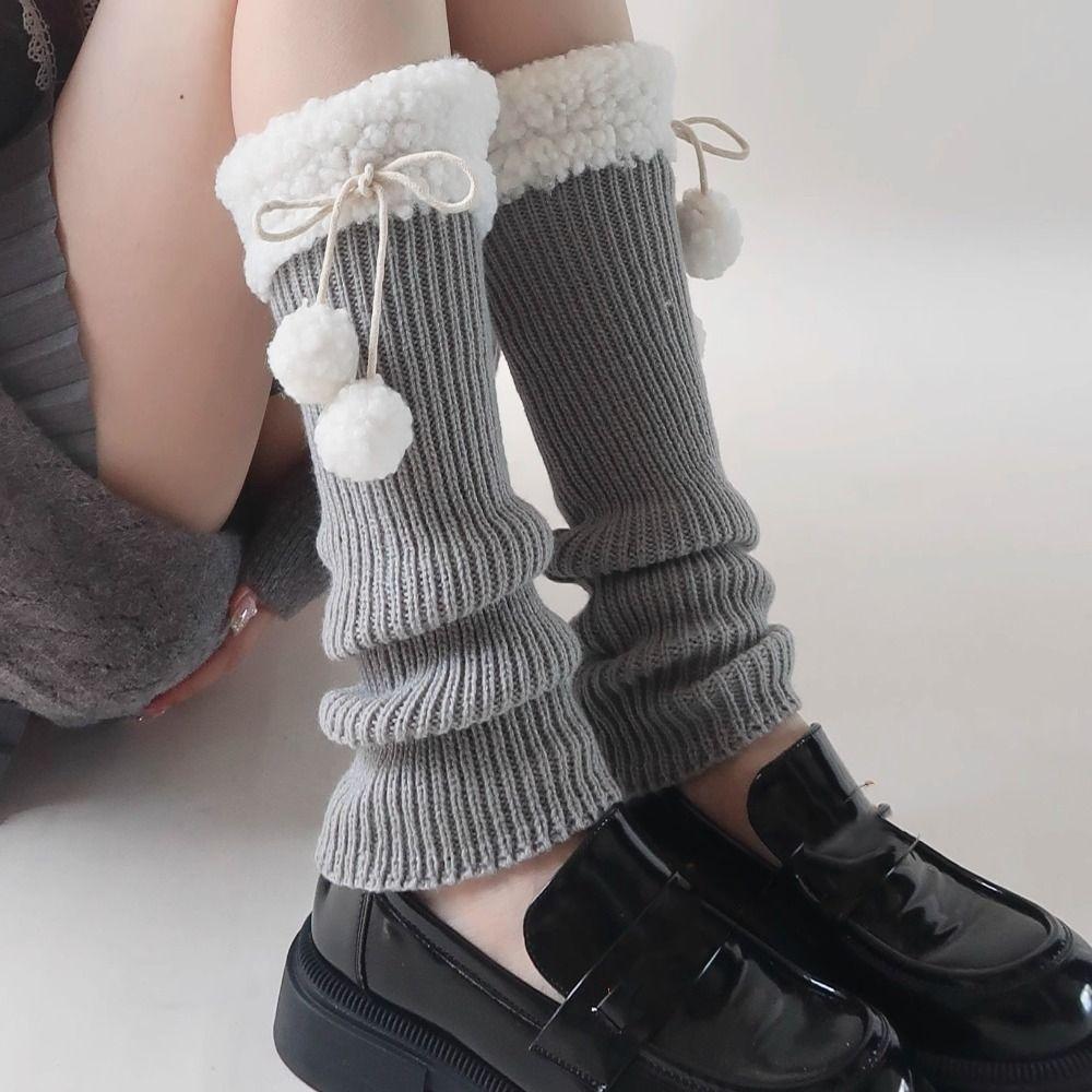 Lamb Wool Knitted Leg Warmers Furball Leg Cover Unique Ruffle Socks Winter