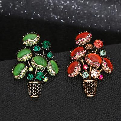 Dámská móda Vintage křišťálově červený zelený květ brože pro ženy luxusní žluté zlato barva opálová slitina rostlinná brož zavírací špendlíky