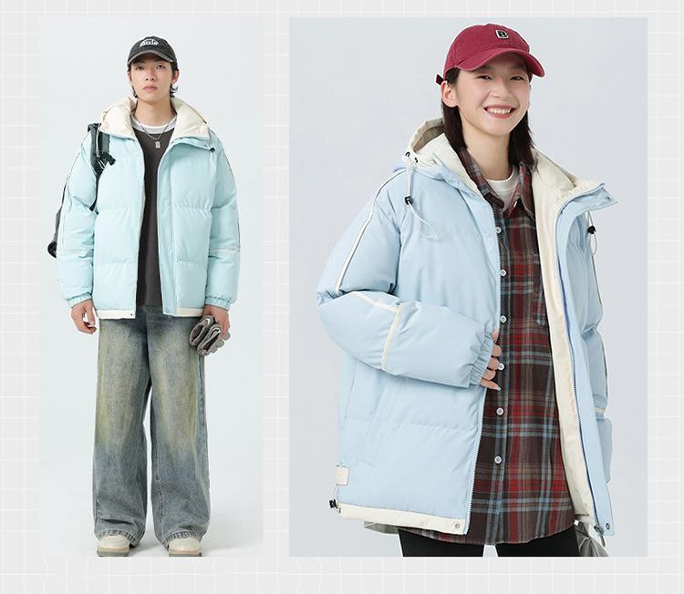 Winter couple hooded cotton-padded jacket new thickened casual loose flow warm cotton-padded jacket solid color versatile cotton-padded jacket
