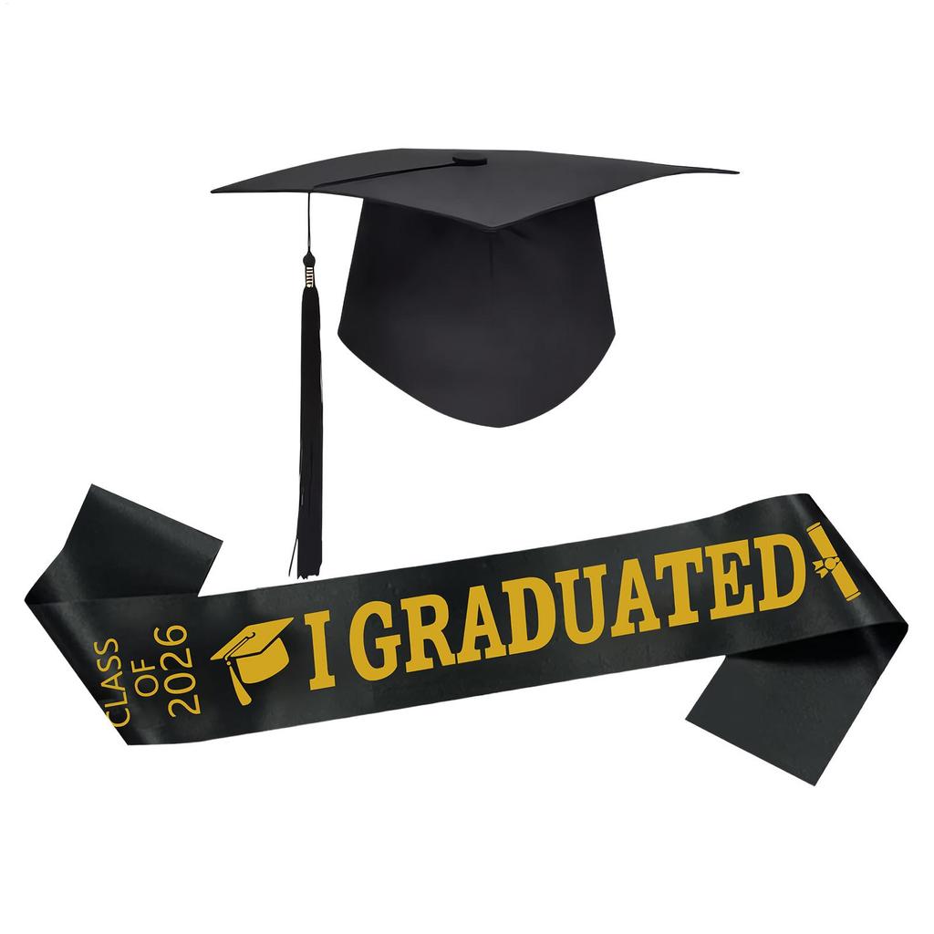Abschluss Unisex Set Atmungsaktiv 2026 Klassisch Graduierten Partyzubehör Abschlussmütze und Schärpe für Herren Damen Jugend Teenager College