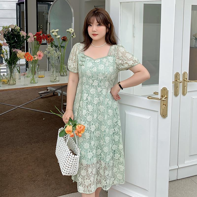 

Женский летний чонсам больших размеров с квадратным воротником и кружевом - Модель K2363 2XL мятный зеленый