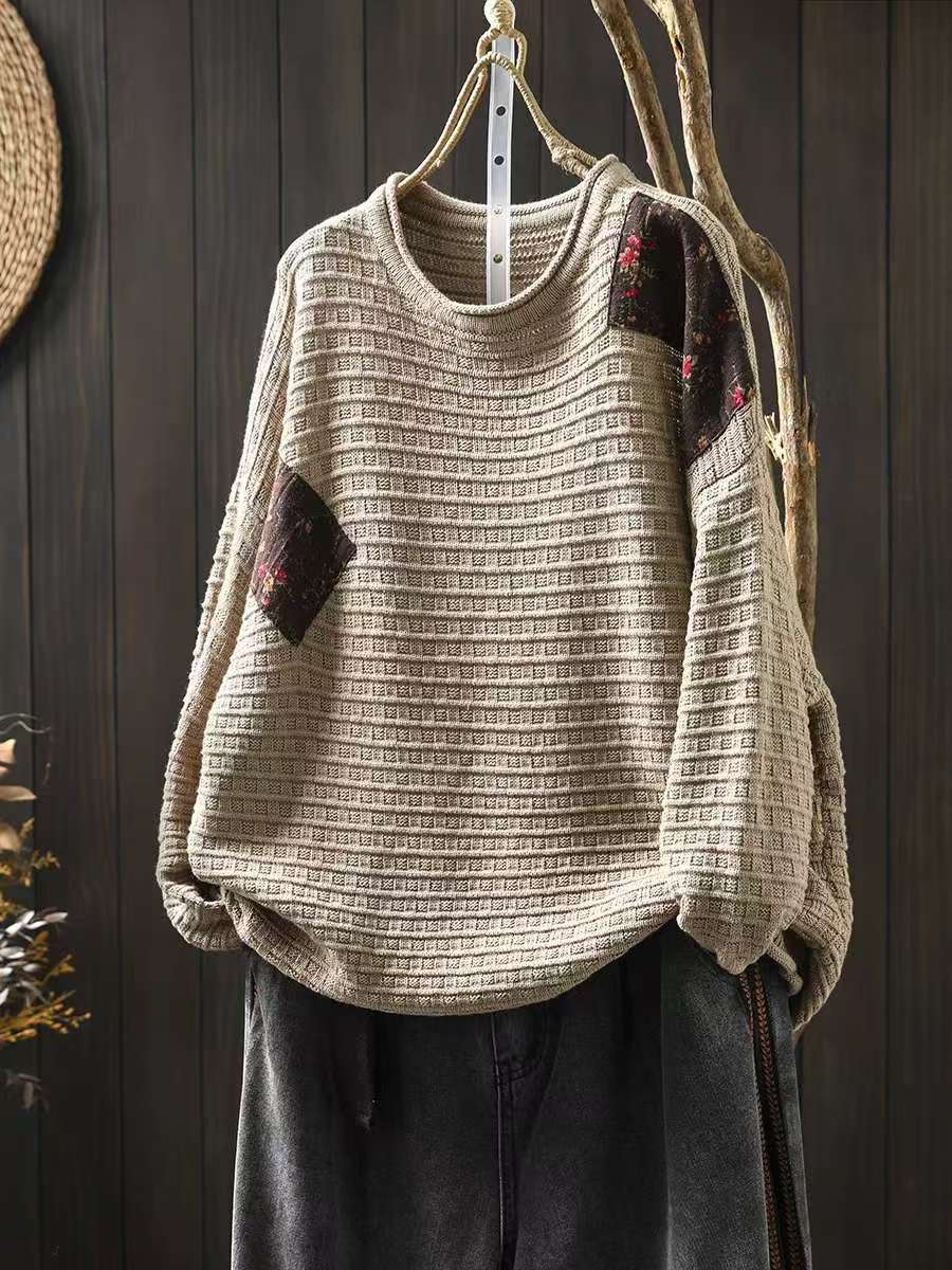 

Johnature Жіночий зимовий вільний вінтажний повсякденний светр з круглим вирізом Модний светр з довгими рукавами з квітковим принтом One Size хакі