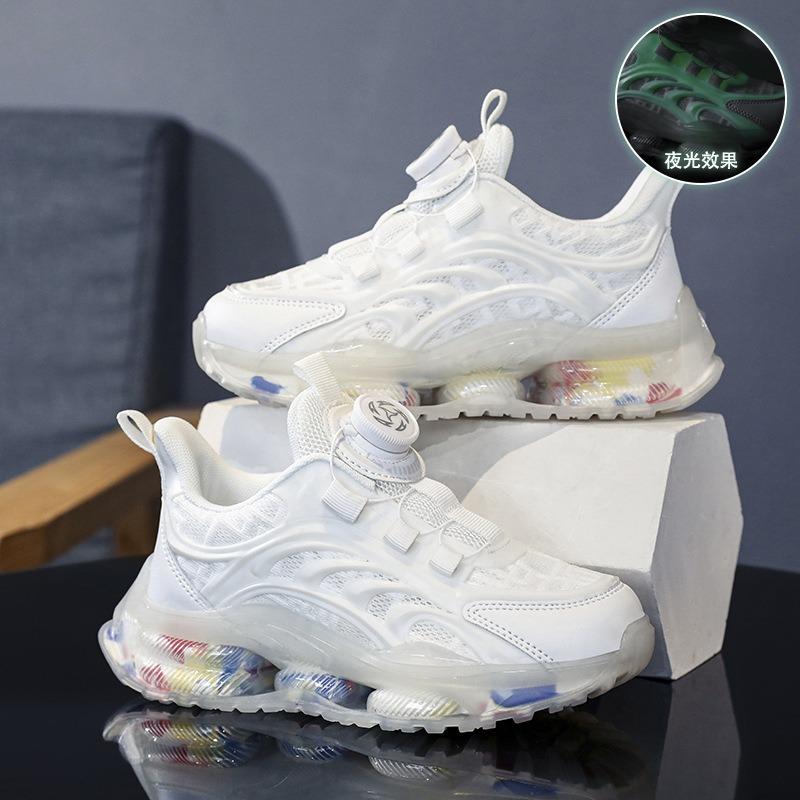 Kids' Luminous Air Cushion Sneakers Rotating Buckle Breathable Non-slip Casual Sports Shoes