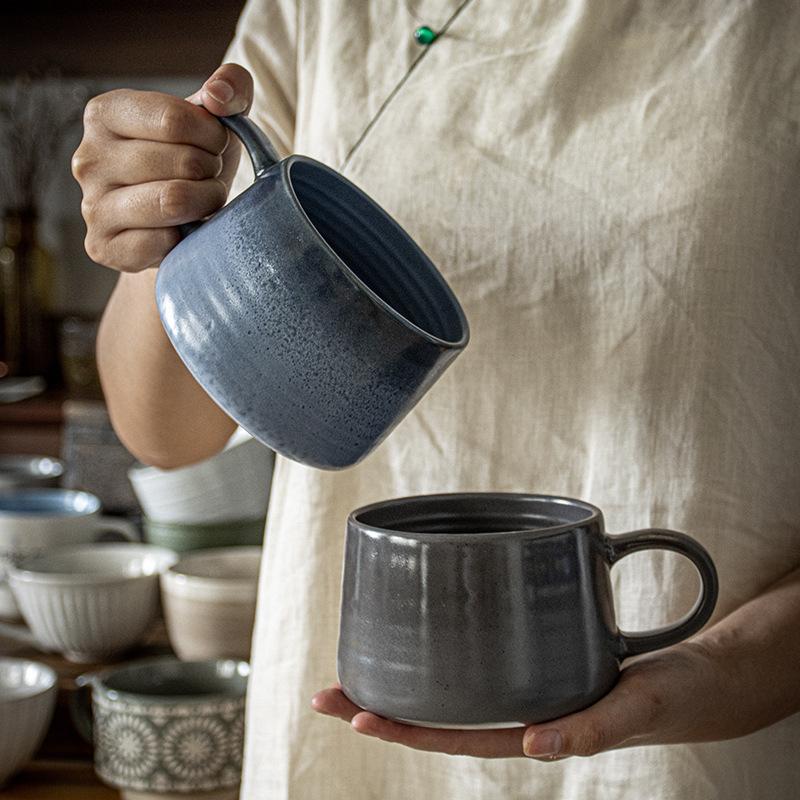 Breakfast Cup Japanese Household Ceramic Tableware Large Capacity Cup Retro Plate Internet Celebrity Water Cup Mug