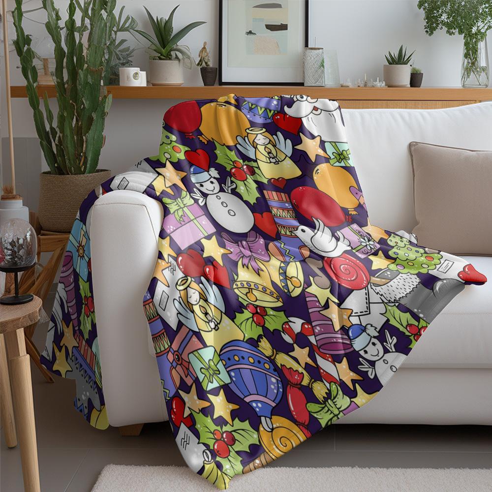 Cozy Throw Blanket Soft Flannel Warm Fuzzy Blanket Cute Patterned Home Decor Bedding Living Room Dorm Room Gift