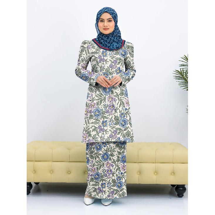 

Fresh and elegant floral print stylish long modern Kulang Pahang ladies casual Muslim suit comfortable ladies two piece suit 4XL зелёный